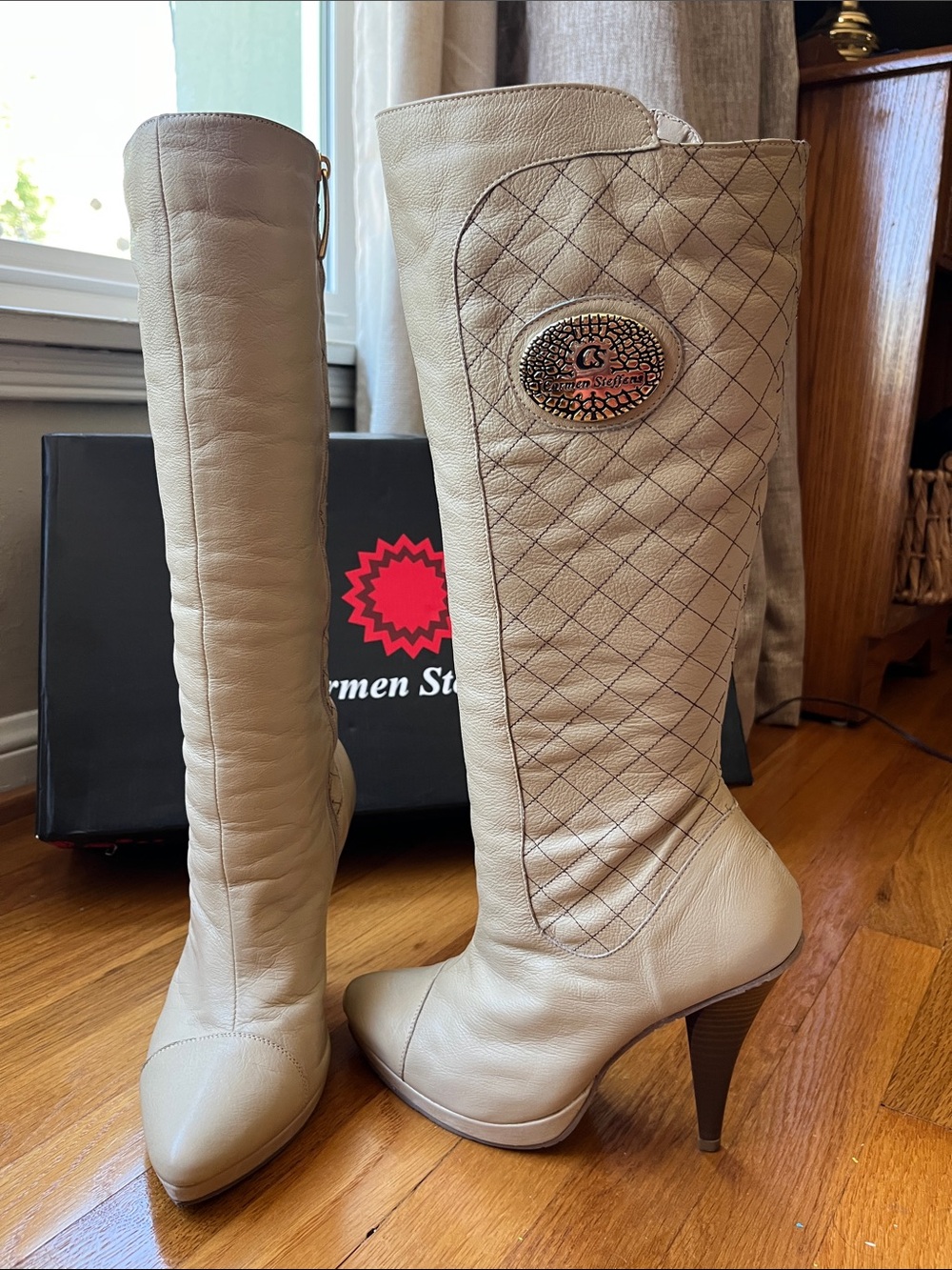 Carmen Steffens 7786 CF Marfim Ivory Leather Knee High Boots